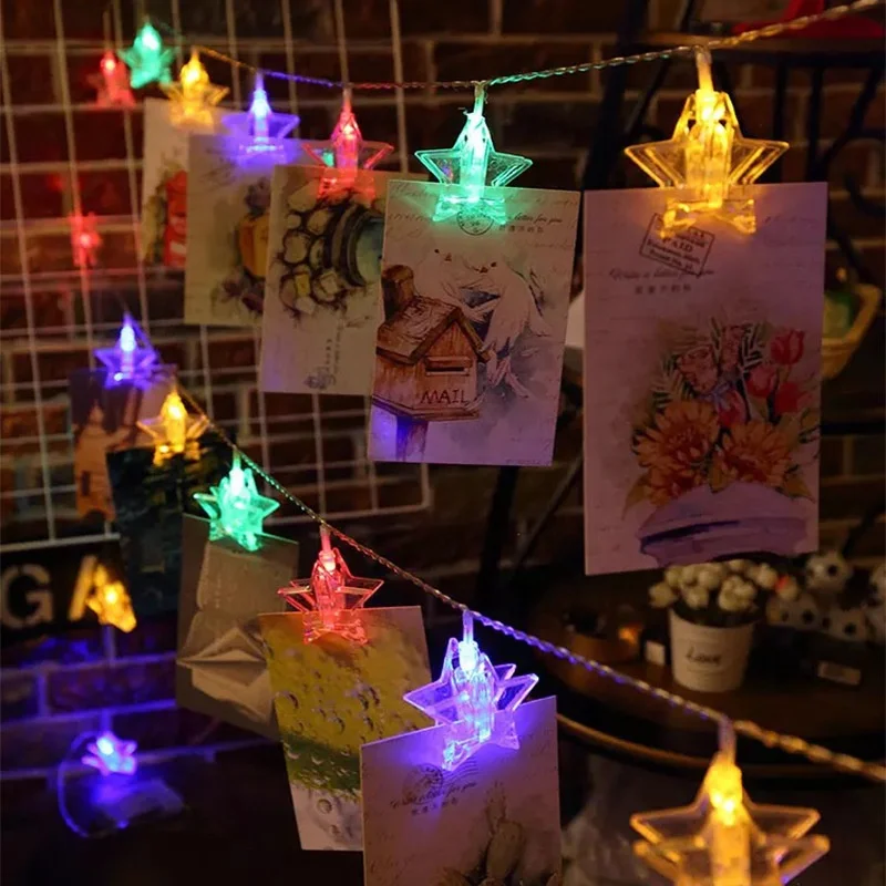 Photo Clips Stars Fairy Lights LED String Light for Kids Room Decoration Night Lamp Holiday Party 10 Snowman Led Decoration Noel