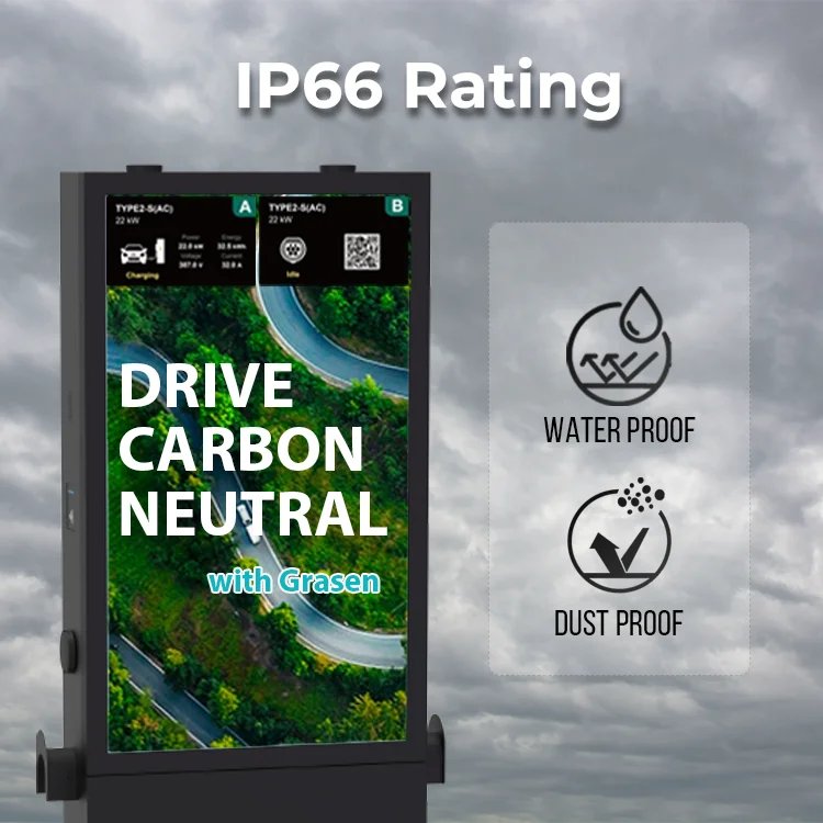 Commercial Parking Lots 55 Inch LCD Advertising Screen EV Charger Station Dual Guns DC Rapid Charging Point With LCD Display