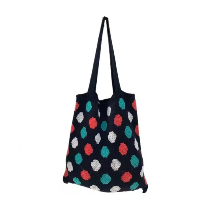 Hot Retro All-match Casual Shopping Bag Small Circular Pattern Wool Knit Shoulder Bag