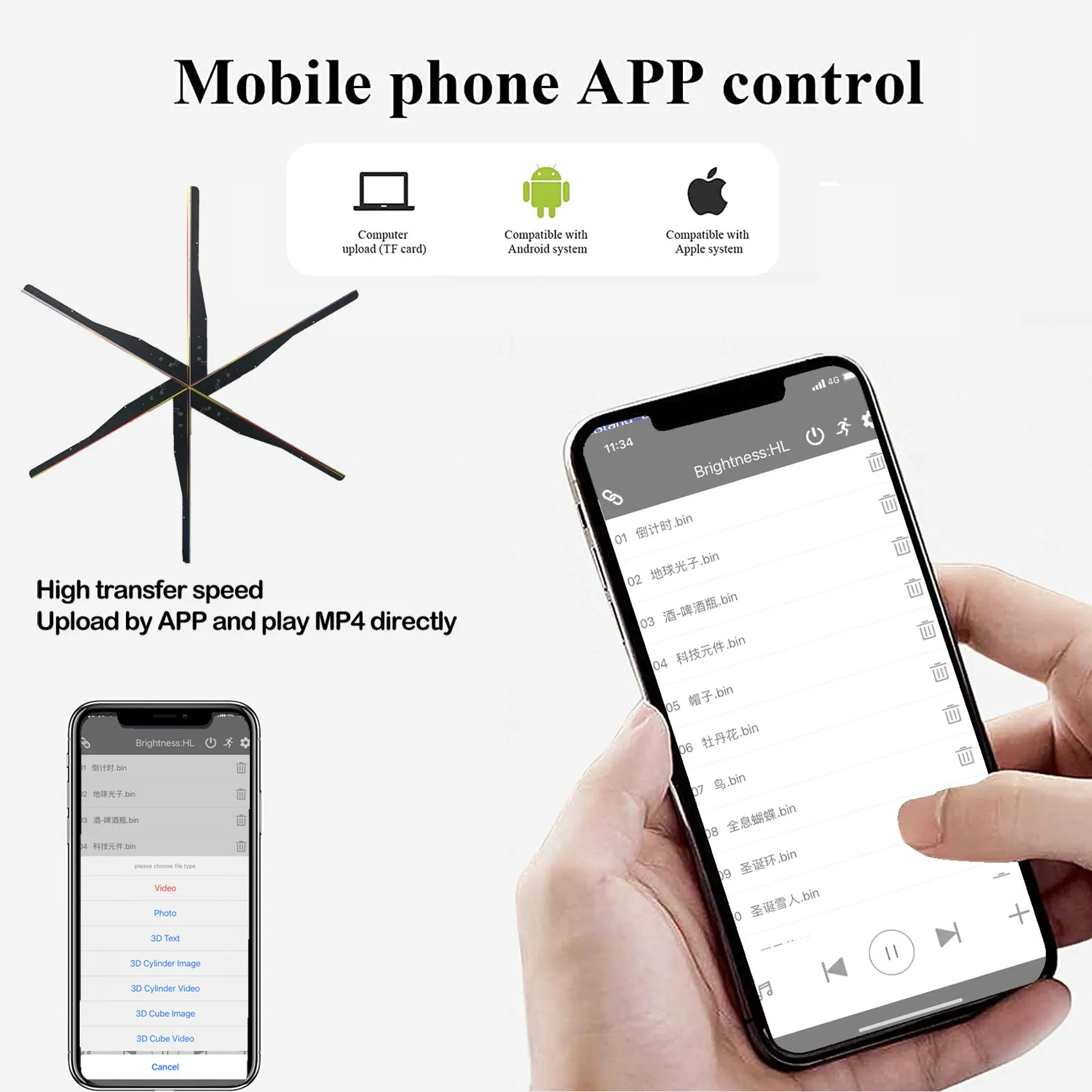 3D Hologram Fan,70CM 3D Fan Hologram Projector Advertising Display with 700 Video Library and 1152 LED fan 3d hologram Holofan