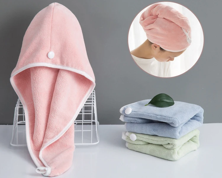 Hair towel dry hair hat microfiber quick drying wrap turban bath shower head towel with buttons