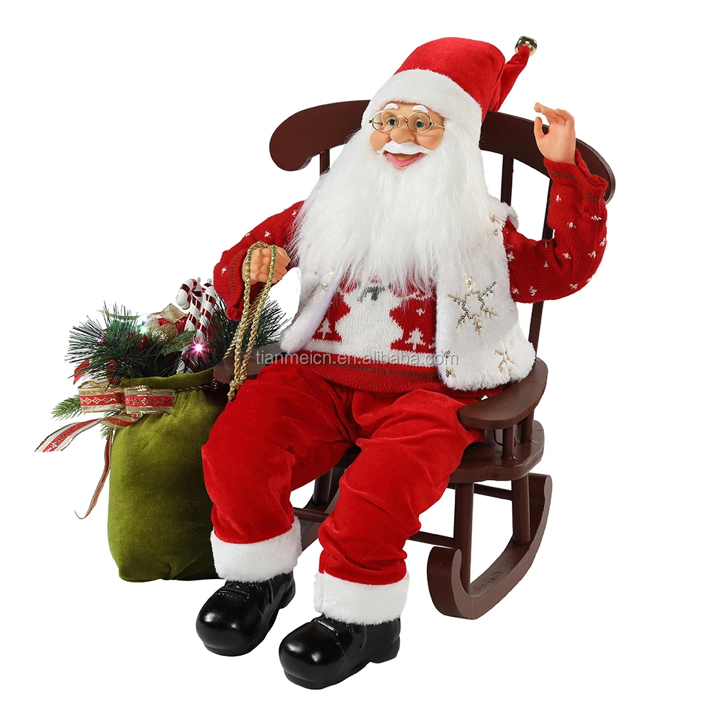 
55cm Chair Animated Santa Claus with Light Christmas Ornament Figurine Decoration Xmas dolls Holiday Collection Home Gifts 
