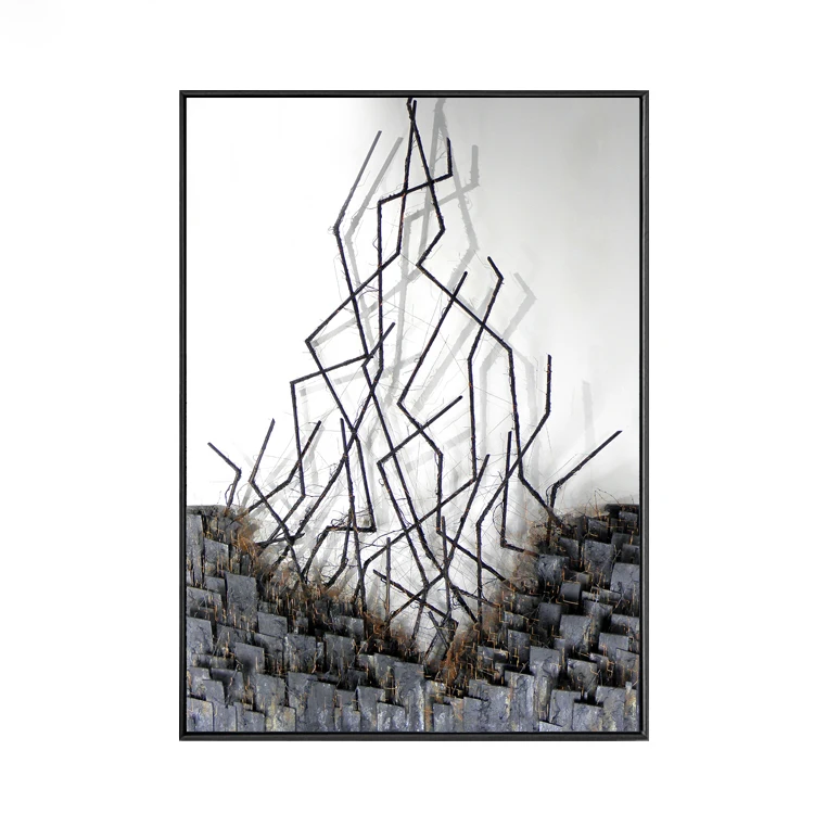 Industrial style abstract bar fashion hanging painting metal frame fine mural simple personality wire picture painting