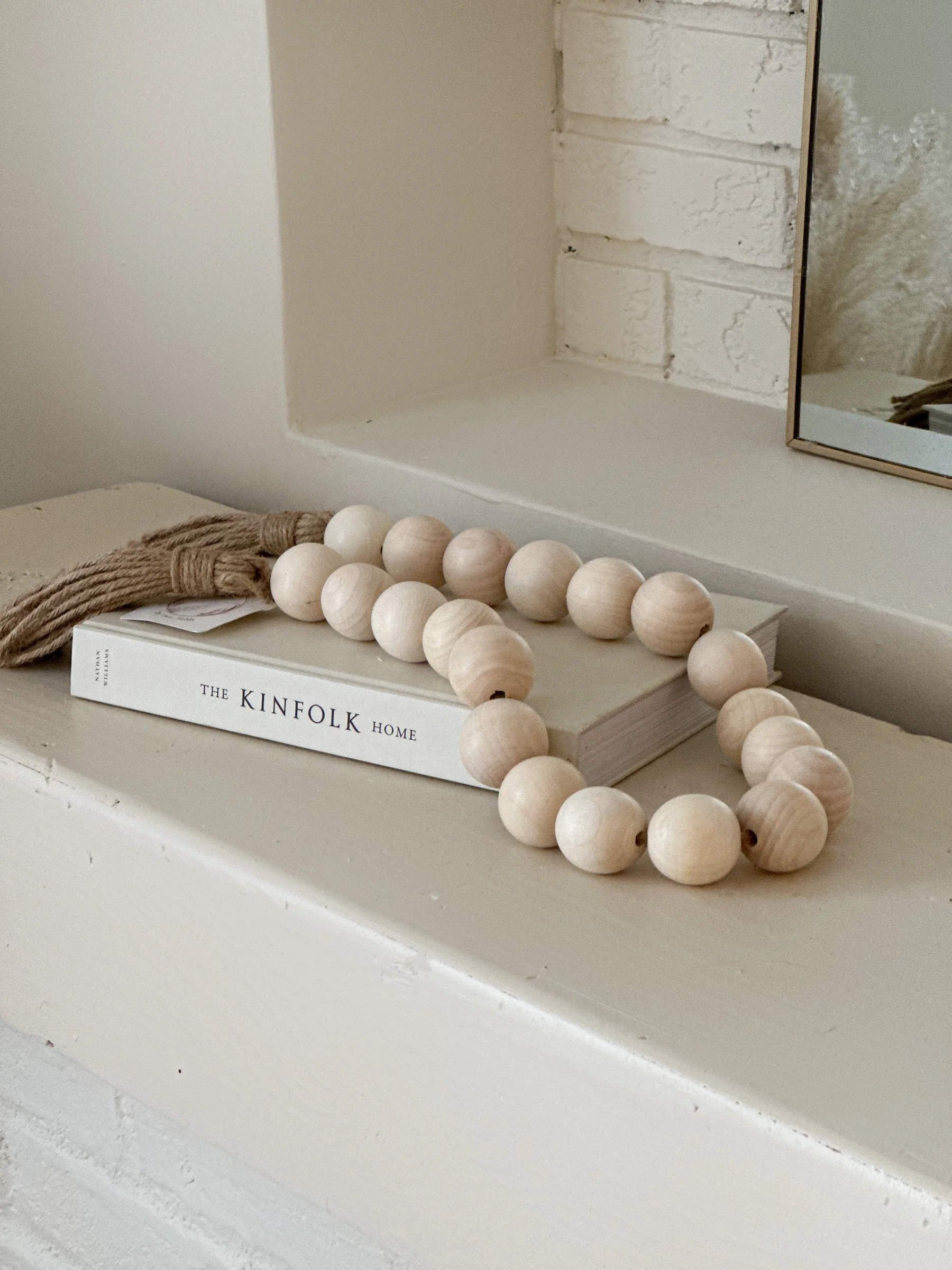 Oversized Farmhouse Beads/Rustic Farmhouse Decor Decorative With Twine/Wood Bead Garland with Tassel