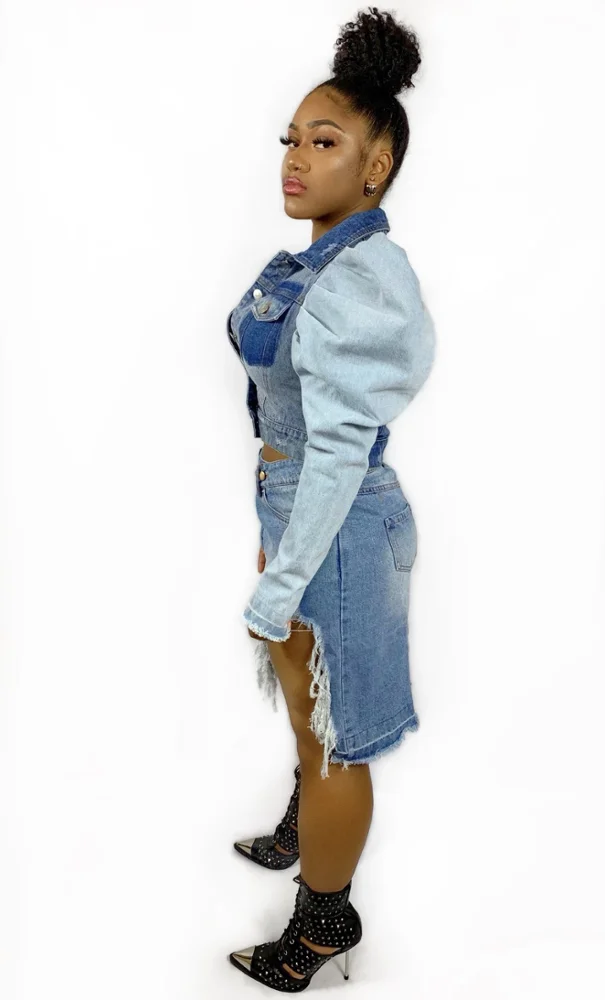 
LA3145 Fashionable solid color long-sleeved fashionable denim blouse for women 