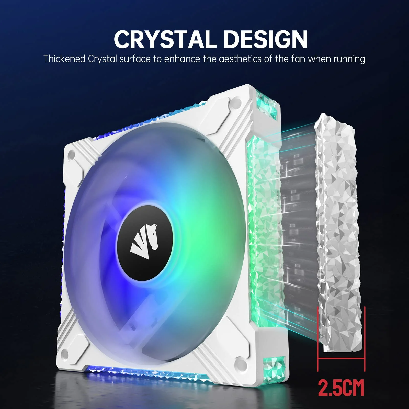 ASIAHORSE | Crystal Frame Computer Case Heatsink Fan Low Noise RGB ARGB CPU Cooler 120X120X25mm for PC Case DIY