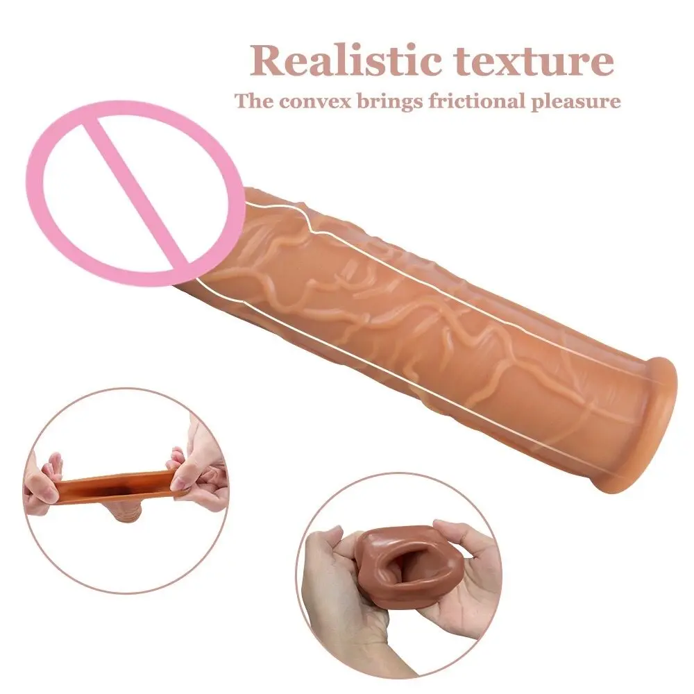 Realistic Penis Sleeve Reusable TPE Dildos Condom Delay Ejaculation Dick Enlargement Sex Toys for Men