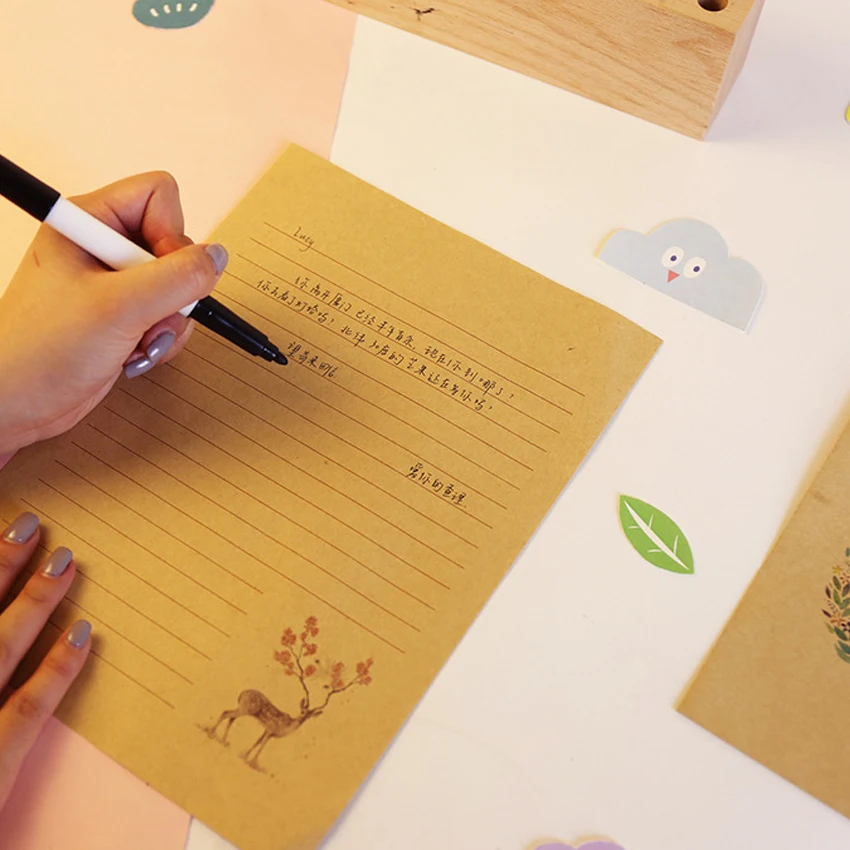10pcs/pack Kawaii Elk vintage Chinese style Painted forest kraft letter paper for kids written 4 design