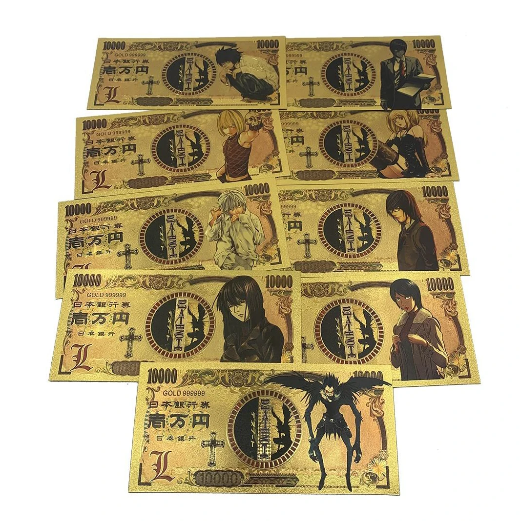 Wholesale 8 Designs Anime Designs 10000 Yen Money Collection Death Note Gold Foil Banknote