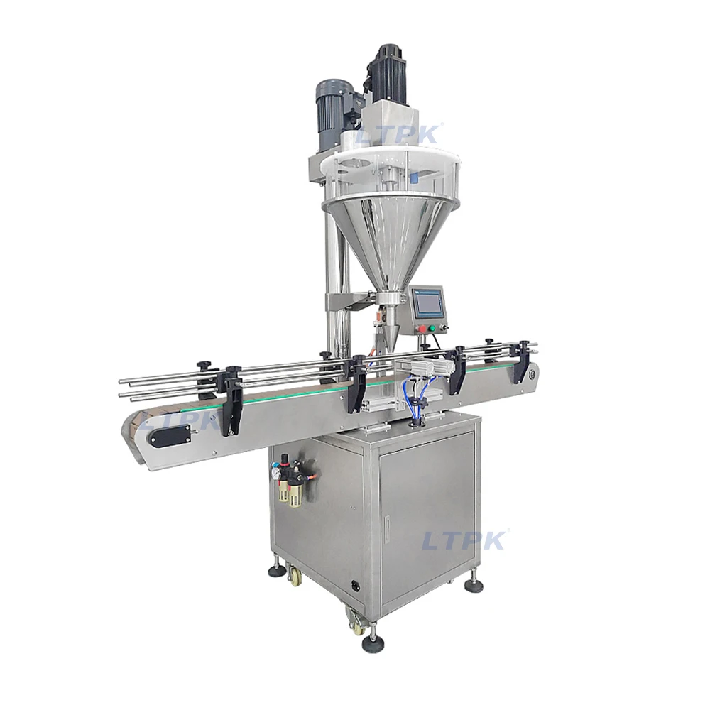 Automatic Nutritional Protein Milk Laundry Detergent Bottle Powder Spice Screw Weighing Filling Machine with Conveyor