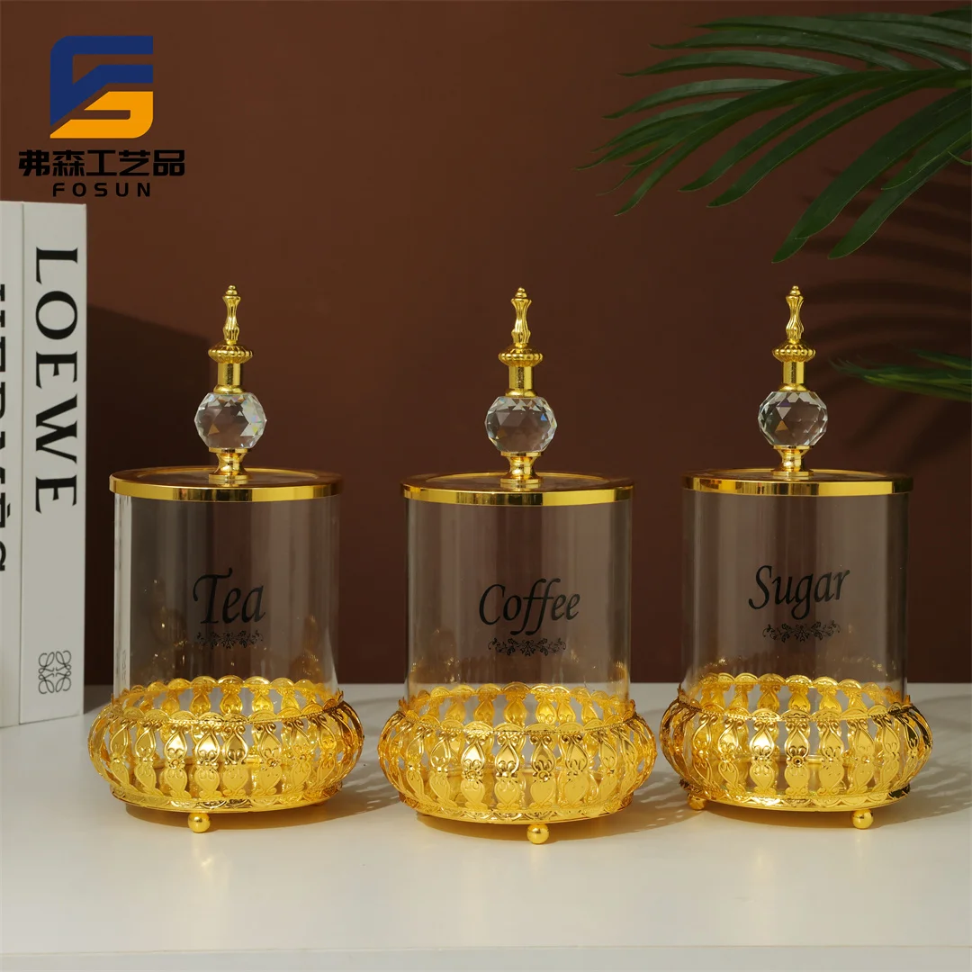 FOSUN Food Jar Kitchen Storage Canisters Glass with Crushed Diamond, Luxury Crystal Coffee Tea Sugar Container 