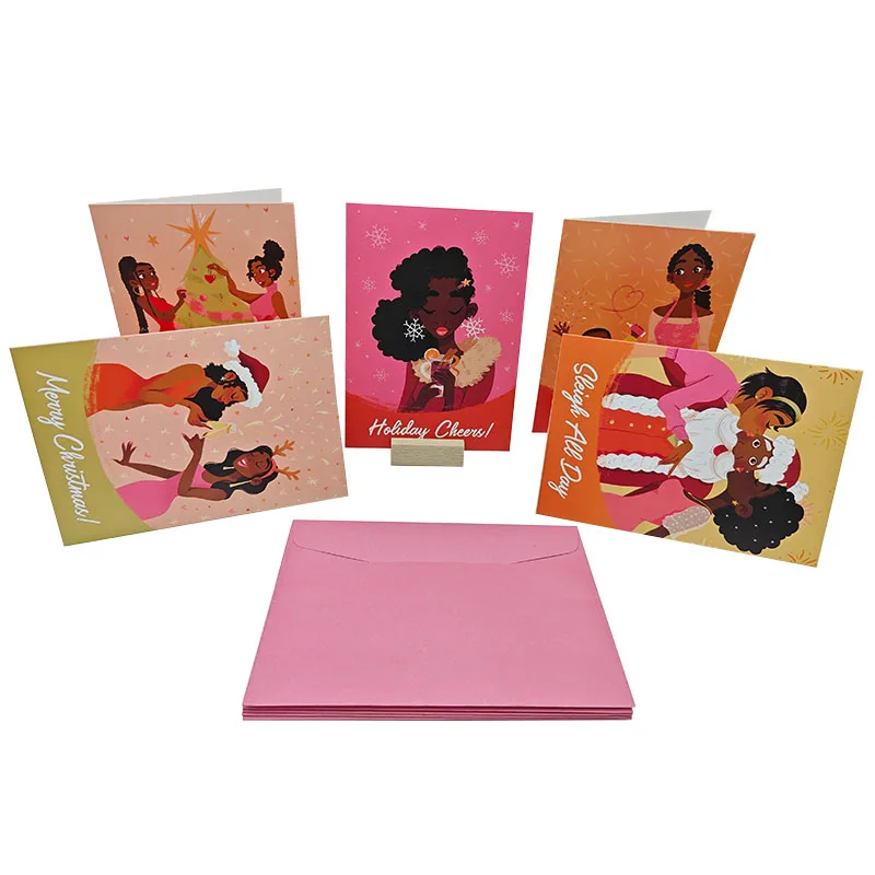 Custom Printing Your Logo Pink Envelope Merry Christmas Greeting Card