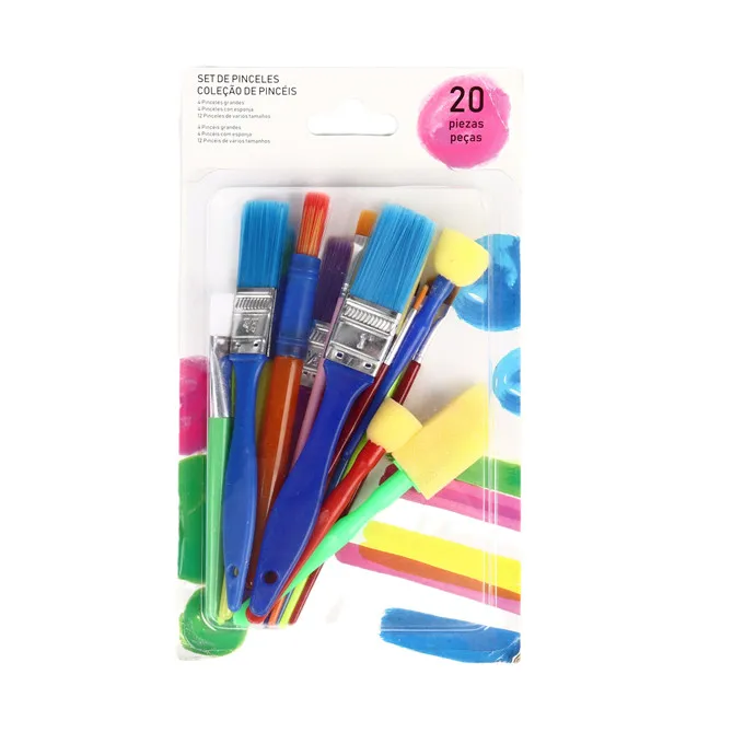 
Big set of 20pcs mixed paint brushes artist foam brush with colorful plastic wood body for watercolor oil acrylic painting 