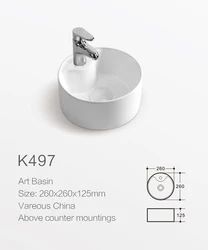 OEM ODM tezgah st lavabo Mini Ceramic Art Wash Hand Basin Table Top Round Bathroom Sinks With Single Hole