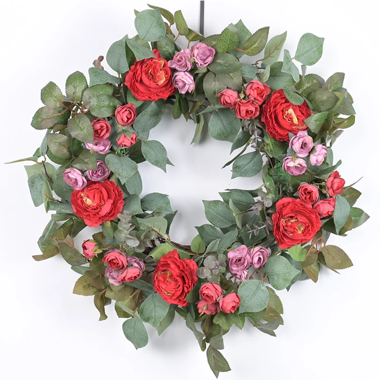 Fabric peony eucalyptus grape vine base artificial decorative silk flowers wholesale from china