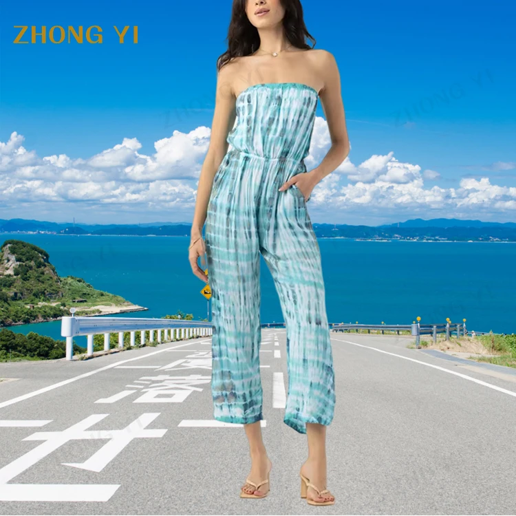 Print Strapless Backless High Waist Flared Pants Clothing Custom Women Casual Slim Jumpsuit Apparel Design Services