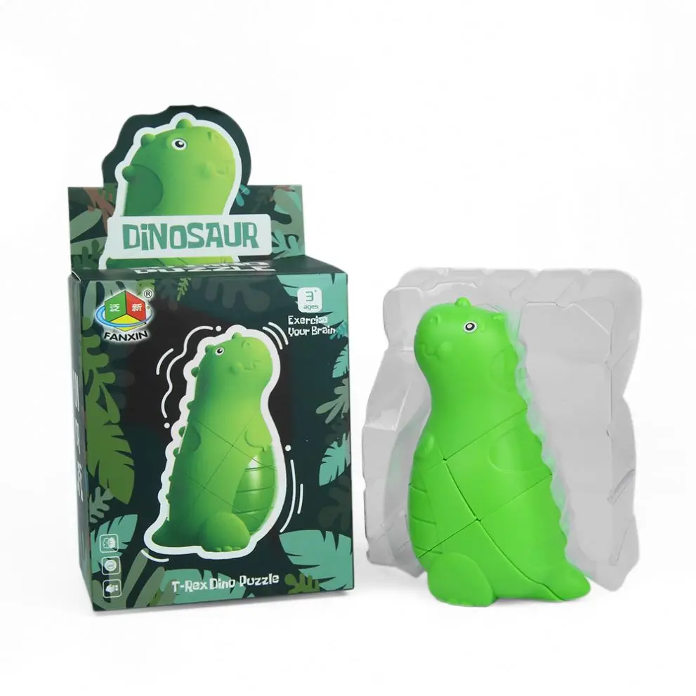 Wholesale abs plastic green dinosaur magic cube puzzle toy for kids