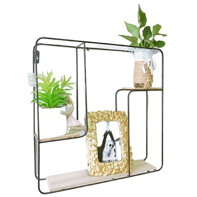The most popular new wall rack wooden hanging iron shelf for home decor