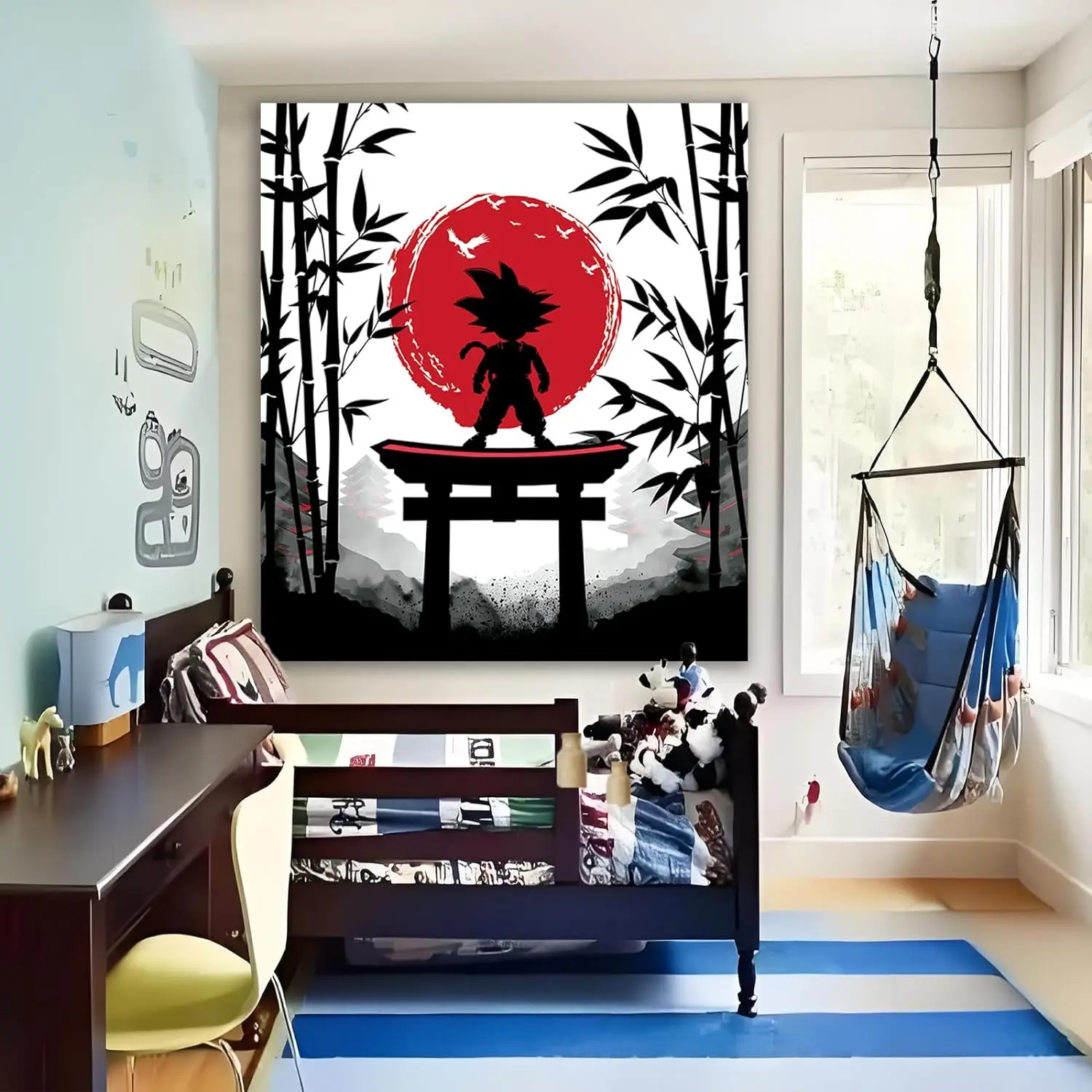 Custom Personalized  Anime Tapestry lack Forest Wall Decor Tapestry Wall Hanging Aesthetic Cool Red Sunrise Room Decor