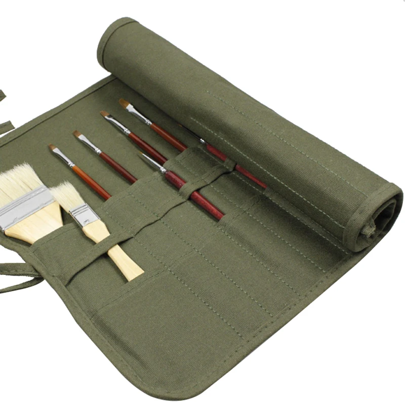 22 Slot Pockets Carry Pouch Canvas Art Paint Brush Holder & Storage Organizer Roll-Up Case Bag