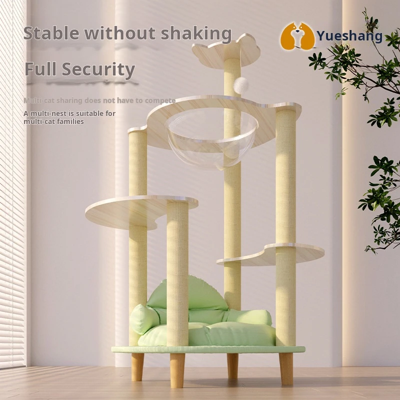 Sustainable Wooden Cat Scratcher Tower Sisal Post Home Paper Wool Hammock Climbing Frame Christmas Toy Cat Scratching Board Pets