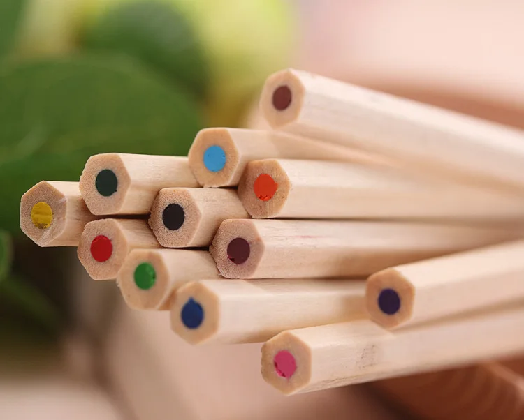 12pcs Promotional Custom Logo 7 inch Cheap Hexagonal Soft Wood Natural Wood Colored Pencil in Tube
