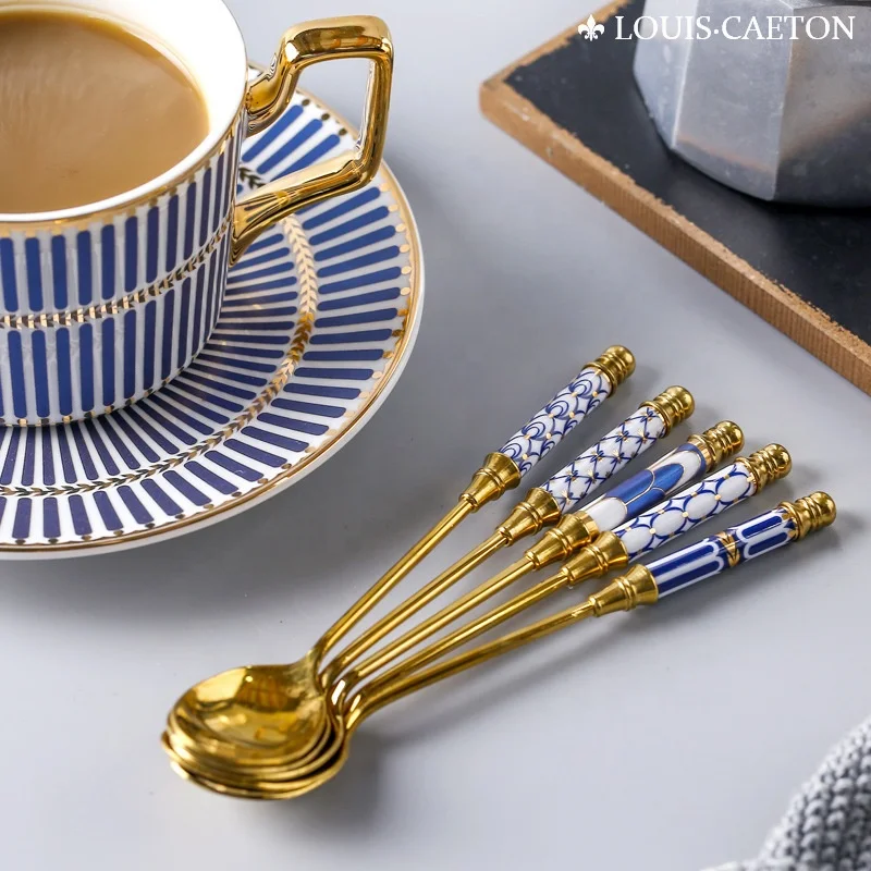 Creative stainless steel gold-plated coffee spoon long handle milk tea stirring spoon small spoon European dessert