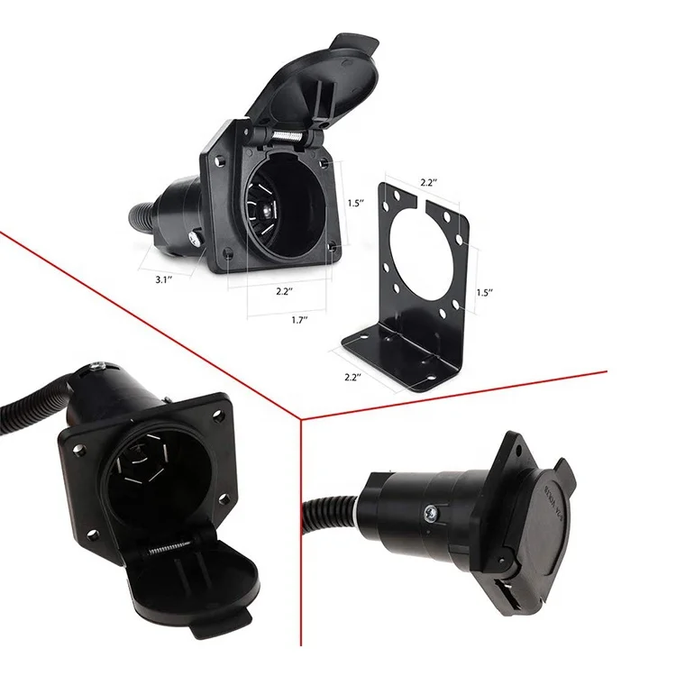 4 Wire Flat to 7 Way RV Trailer Light Plug Wire Harness Converter Adapter for Car Truck Trailer Hitch with Mounting Bracket