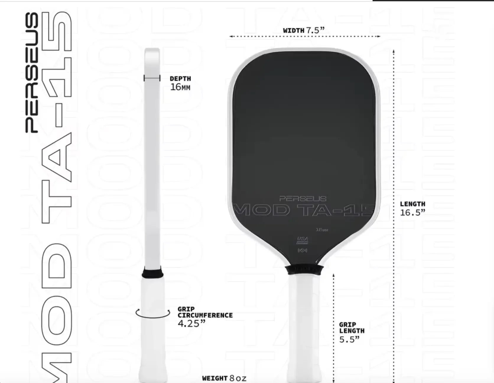 MOD TA-15 Pro Player Edition Gen 3 Propulsion Core 16mm Thermoformed Graphite T700 Carbon Fiber Pickleball Paddle Rackets