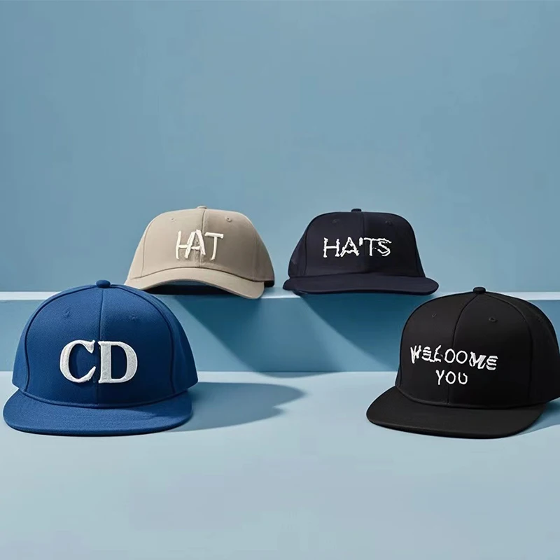 Custom Embroidery Logo Flat Bill Unstructured 6 Panel Cap Cotton Snapback Hats Unstructured Flat Bill Snapback Caps