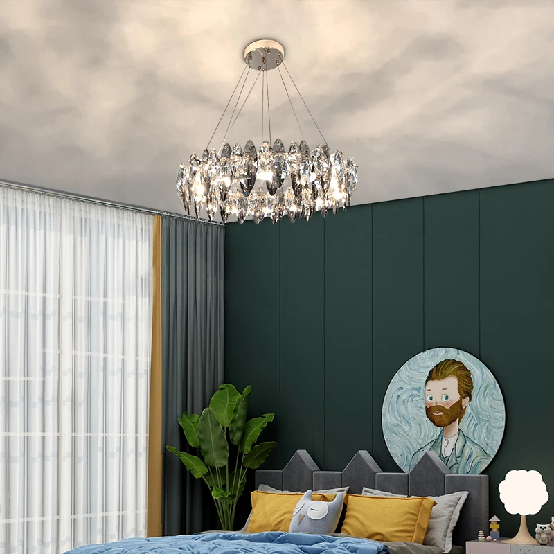 
LED Modern Oval Crystal Suspension Luminaire Lampen Chandelier Hanging Lamp Lighting Lustre Chandelier Lighting For Dinning Room 