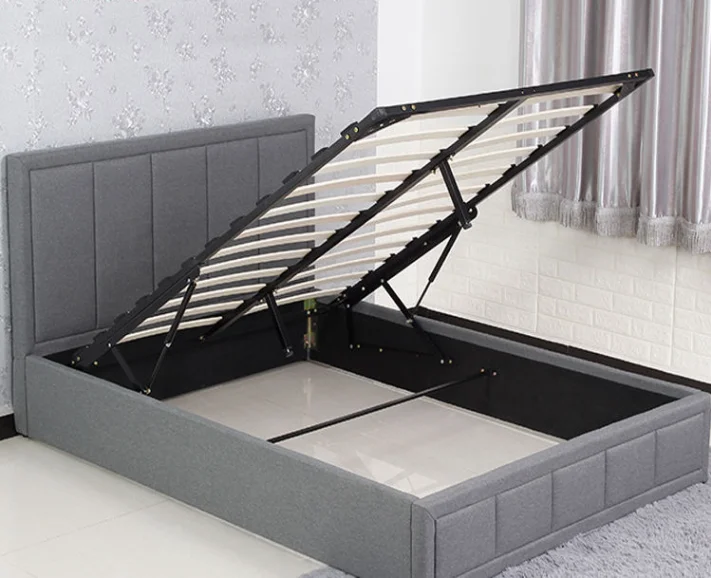 Grey fabric full bed frame with mesh soft head board and tail