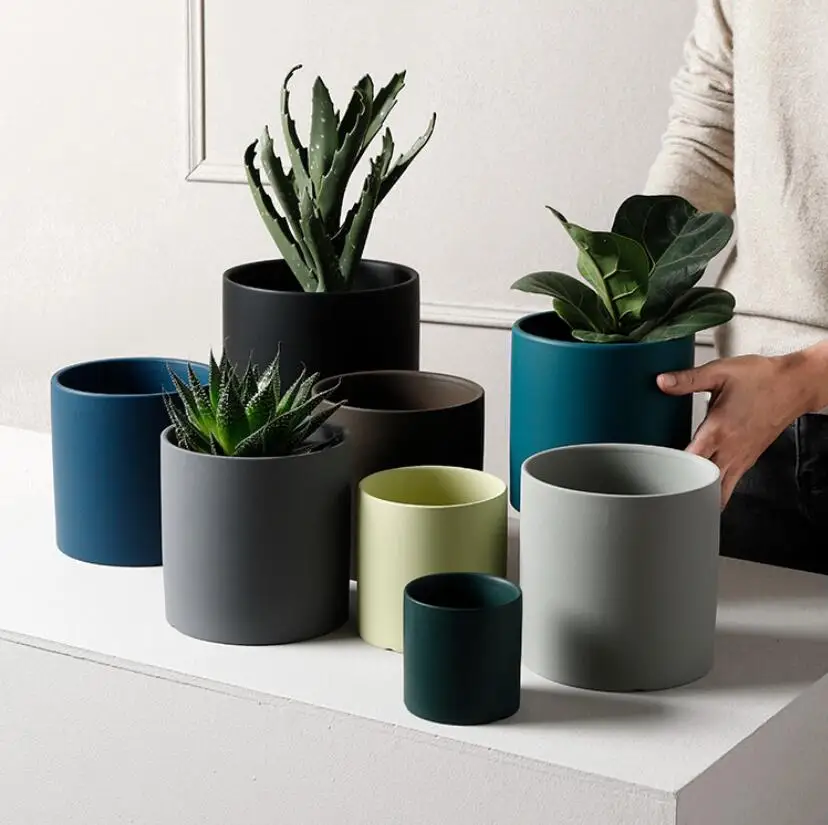 nordic colorful indoor ceramic flower cactus plant pots with plate