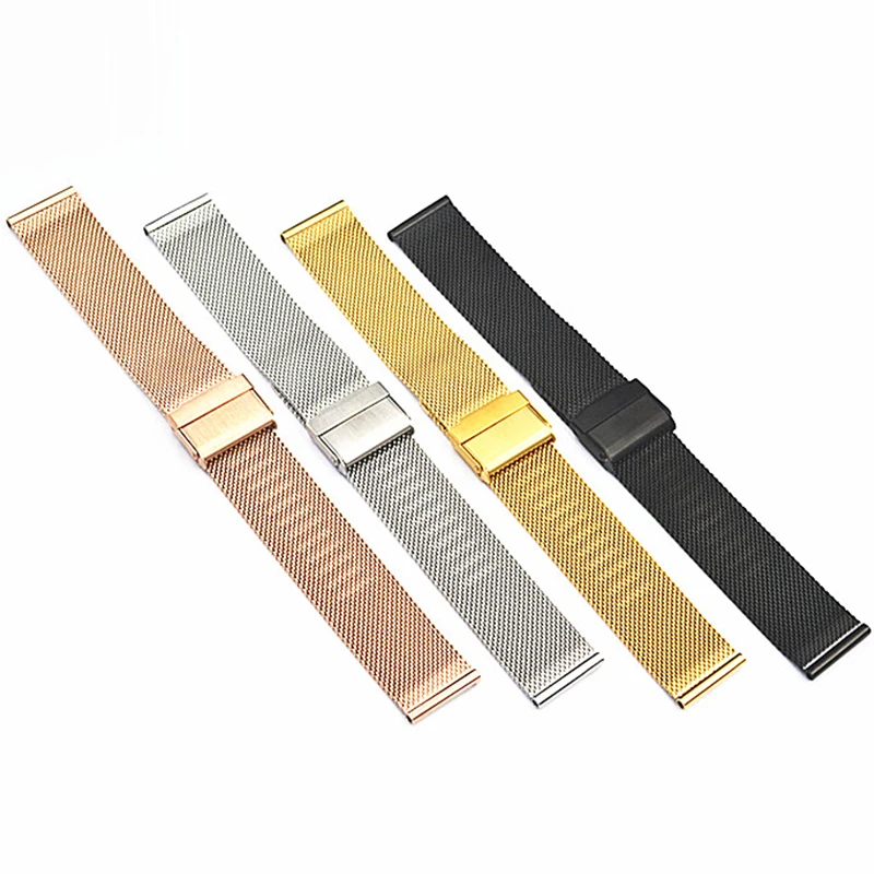 Fashion 0.6 coarse Stainless Steel Mesh  Milanese Loop  Watch bands strap with double safety buckle for smart watch band