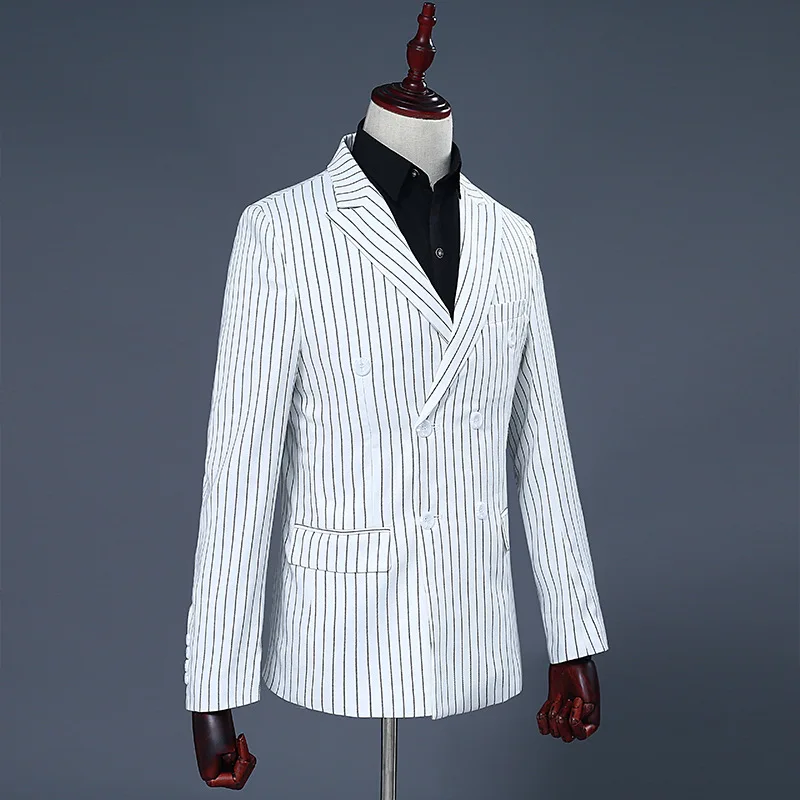 2024 Factory Price Custom Men Suits Gentleman Casual business suits plus size Tailor Made 2 Piece Mens White Stripe Men Suit