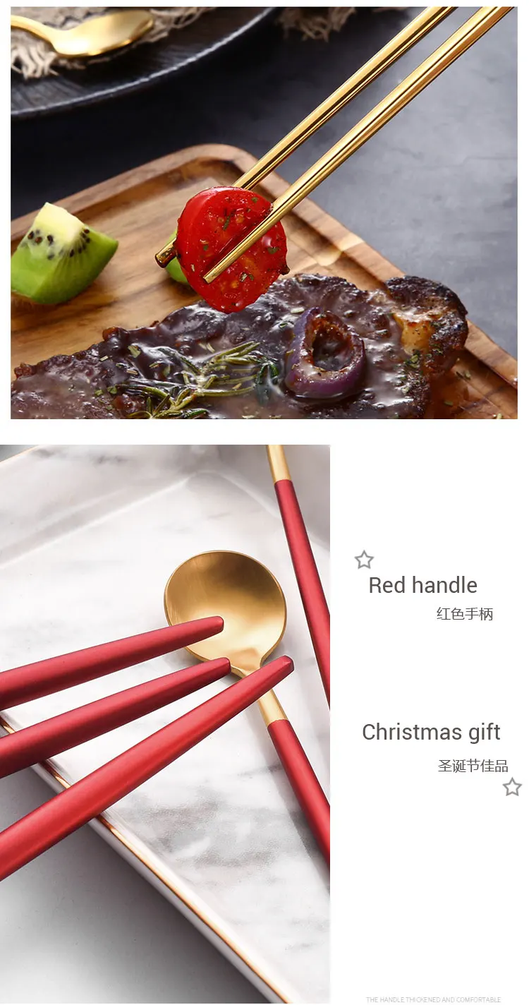 Christmas Cutlery Set Knife Fork Spoon Chopsticks Stainless Steel Flatware Juego De Cubiertos Dorados