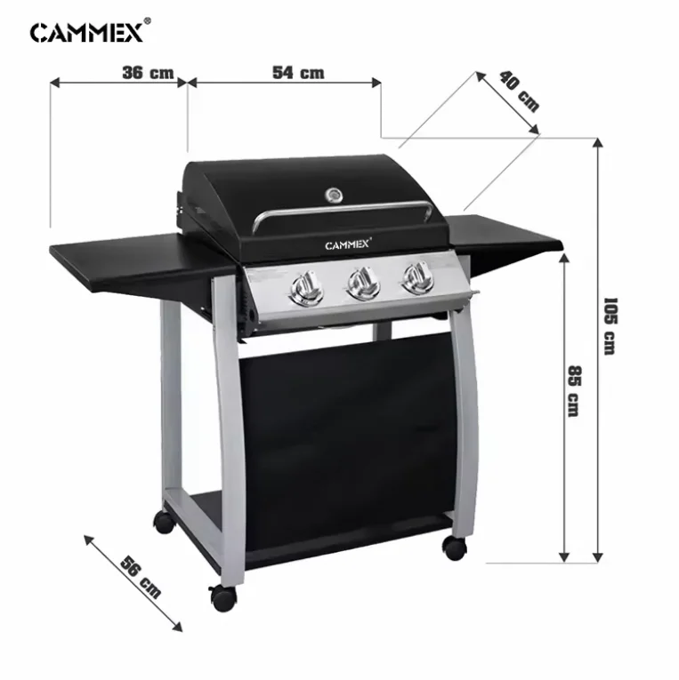 CAMMEX Expandable Square Shape 4 Burners stainless steel Black Color Garden Family Gas Grill