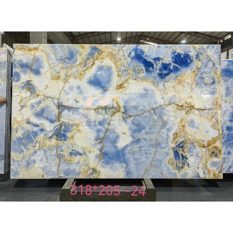 Newstar Custom Size Natural Stone Big Slabs Blue Luxury Onyx Marble Countertop Slabs