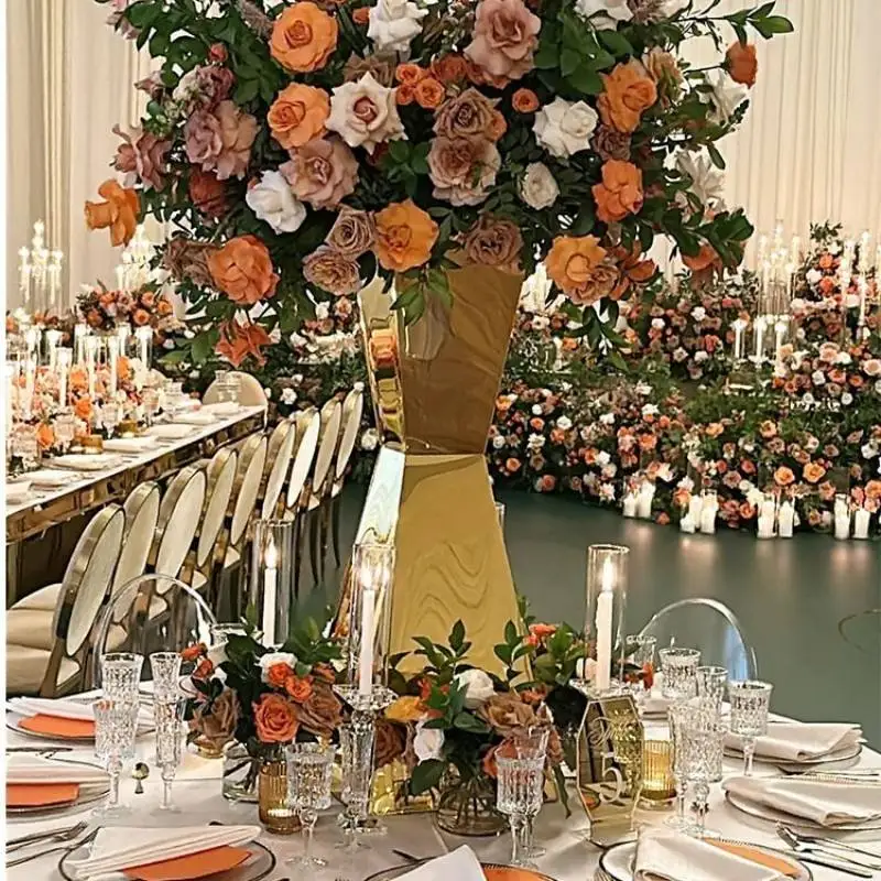 Stainless Steel Gold Table Centerpiece Flower Stand for Wedding Decoration