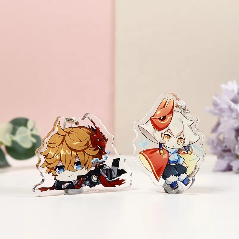 Cute Anime Acrylic Keychain mix color Photo Tags Keyring Clear Plastic Keychain With Uv Printed