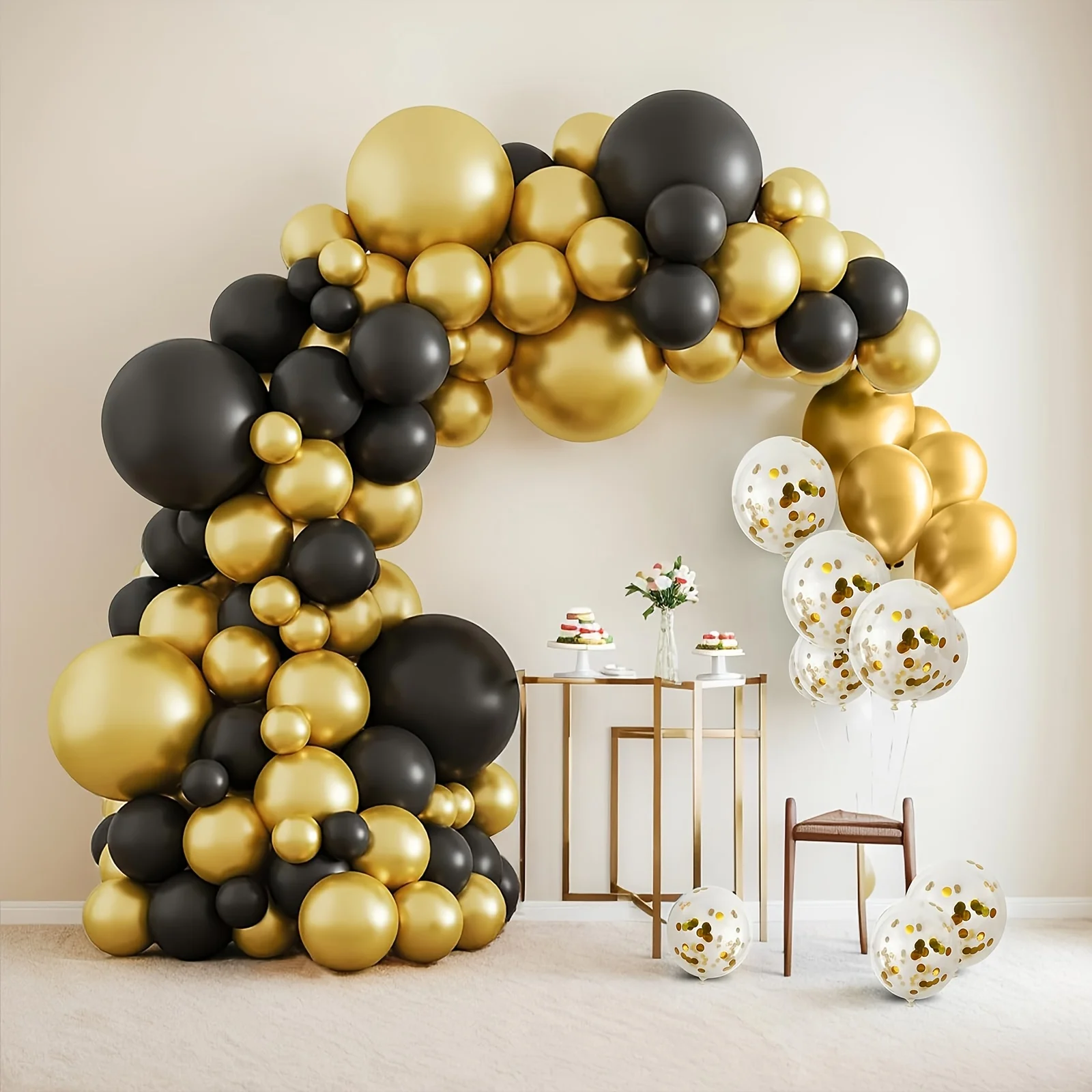 127pcs Black Gold Balloon Garland Arch Kit Confetti Balloons for Birthday Graduation Anniversary Wedding Retirement Decoration