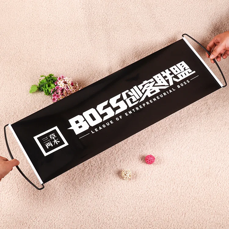 Custom Logo Printing 24x70cm Hand Held Roll Up Retractable Scroll Banner For Advertising/Sports Football Fans