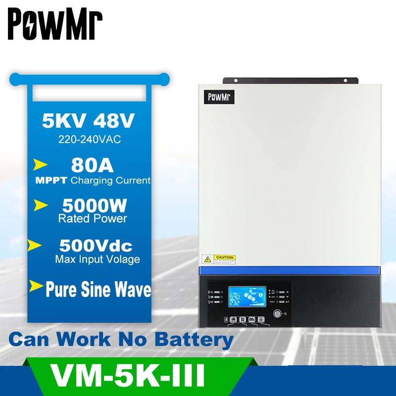Инвертор PowMr 5 ква кВт 48 в 230 В переменного тока 3 24 Voltronic VM III с зарядным устройством 80 А MPPT Solar PV гибридный солнечный инвертор