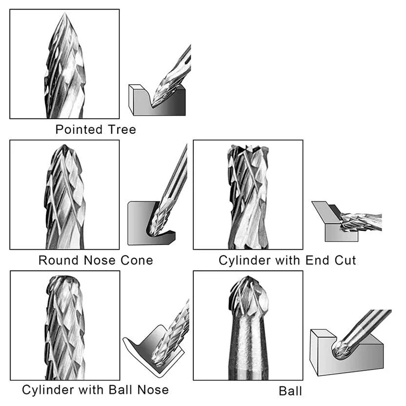 10PCS 4mm 5mm 6mm Tungsten Carbide Burs Single Cross Cut 2.35mm Shank Jewelry Dental Rotary Polishing Burs