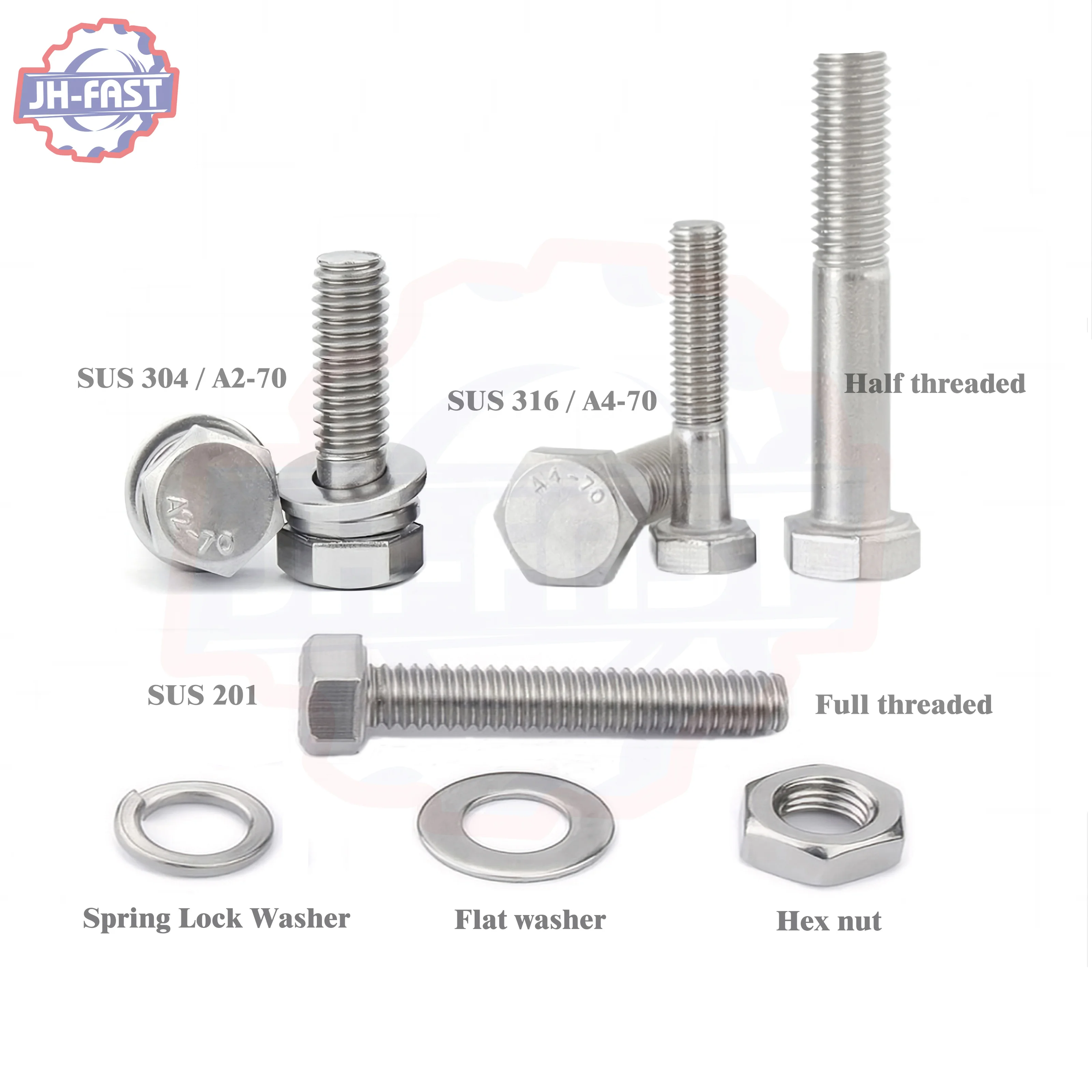 Best price Fasteners DIN933 DIN931 A2 A4 Stainless Steel 304 hex head bolts nuts