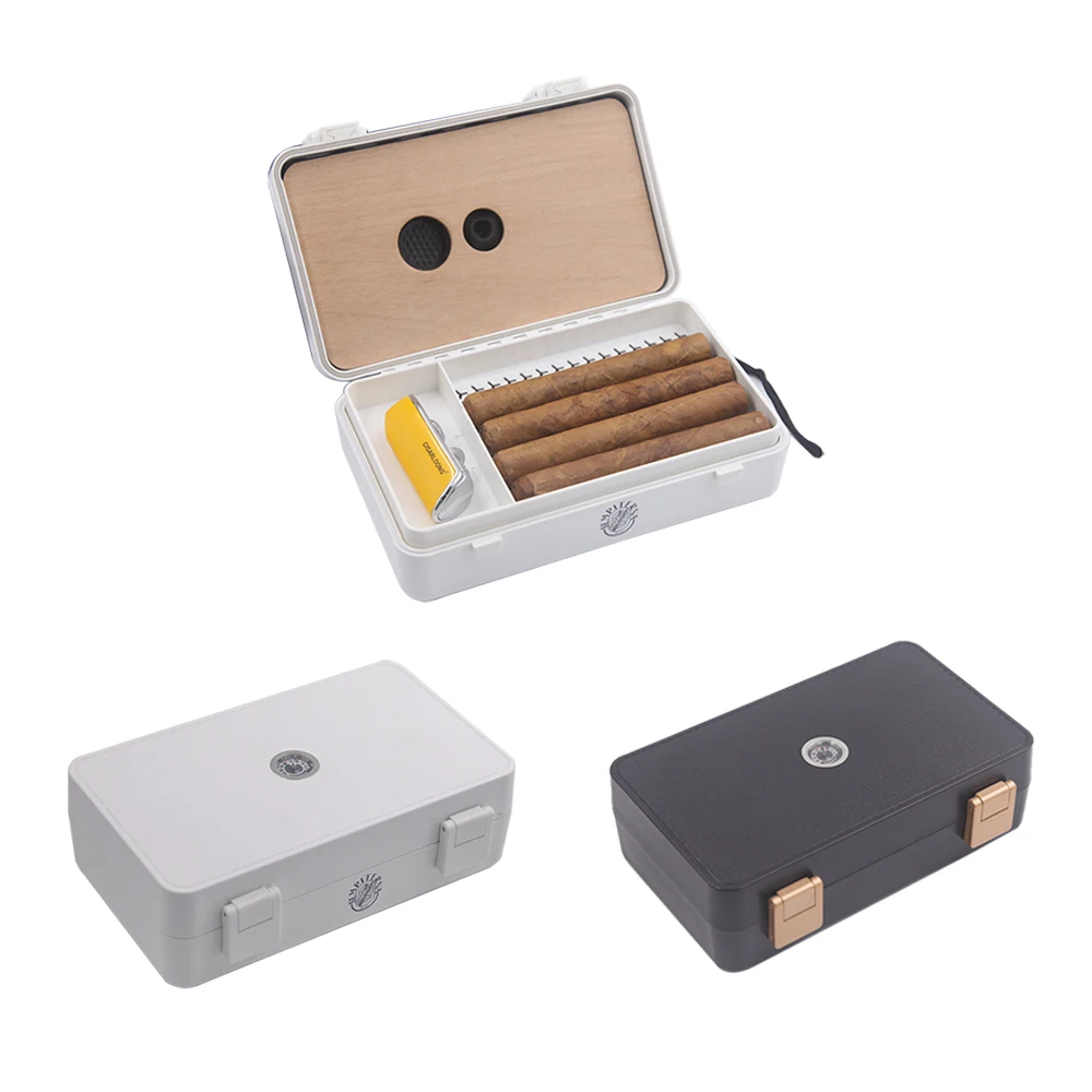 Manufacturer wholesale Waterproof Plastic cigar box Travel Cigar Humidor cigar case with hygrometer