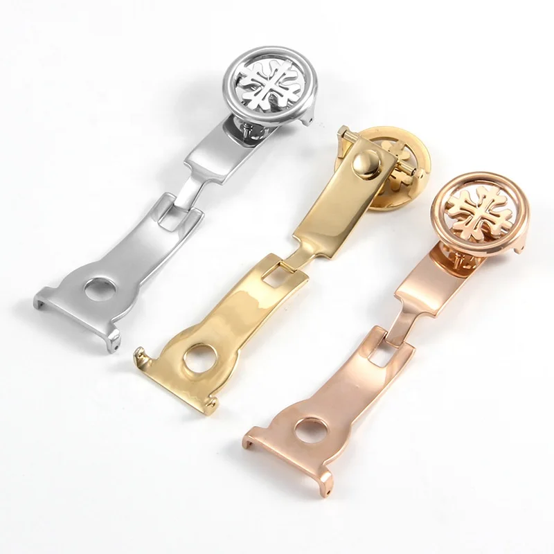 Factory stock cheap 16 18 20 mm all shiny butterfly deployment watch band clasp buckle stainless steel for Patek Philippe
