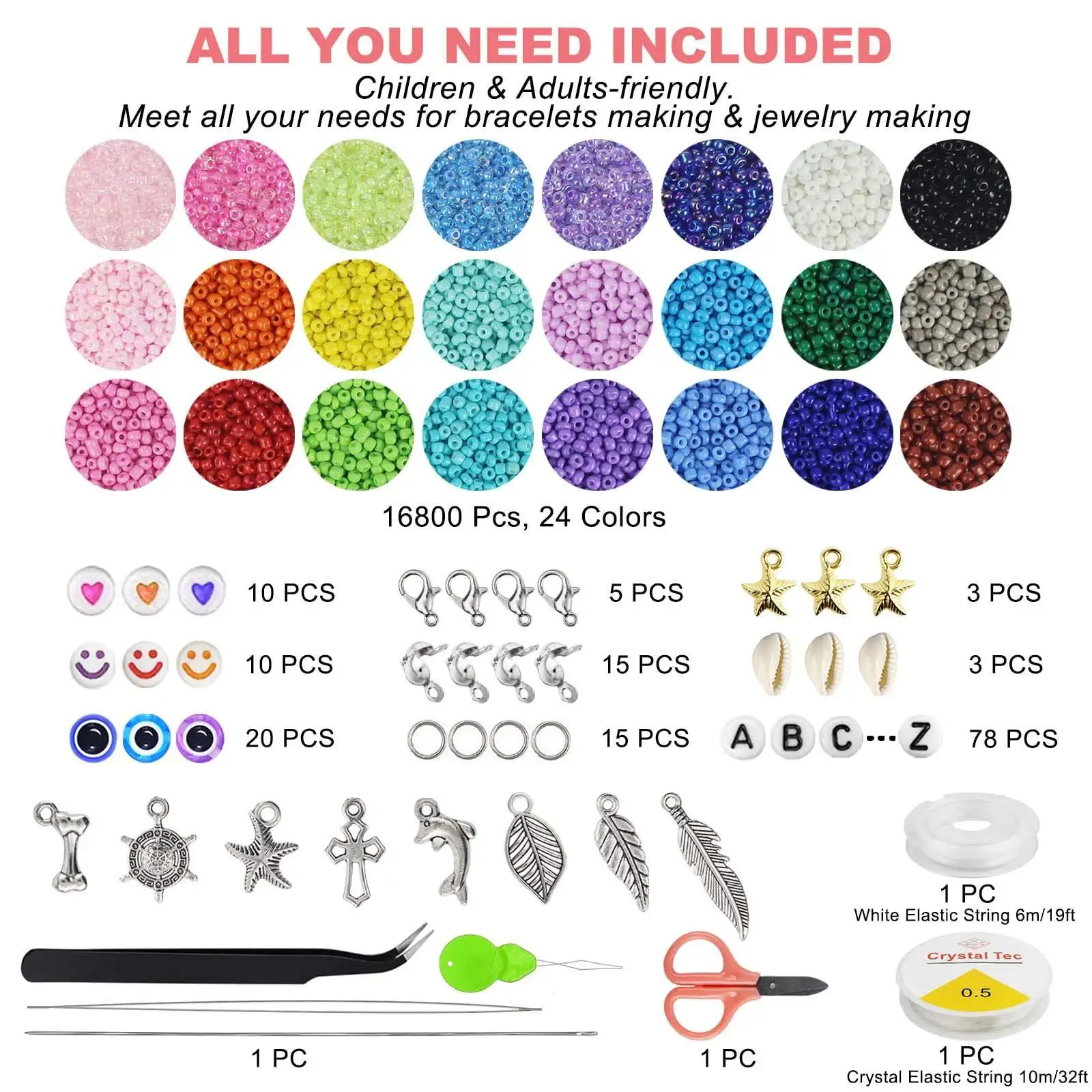 Wholesale 2mm Glass Crystal Seed Rice Beads Kit Beaded Bracelet Necklace Jewellery Accessories Set For Diy Jewelry Craft Making