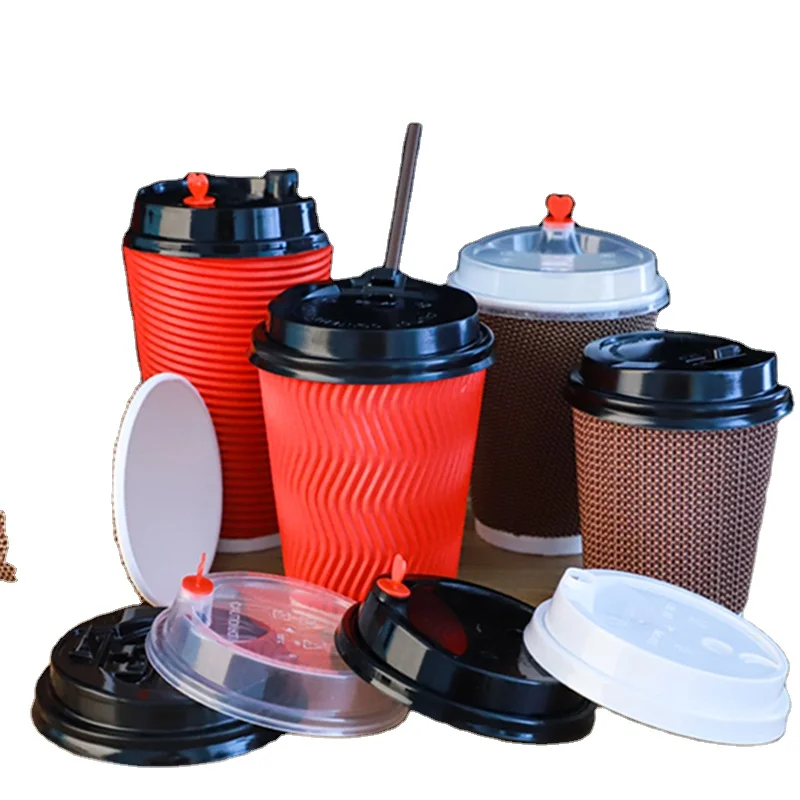 OEM ODM 8oz 12oz 16oz Customized Design Disposable Printed Double Wall Ripple paper coffee cup paper cup fan