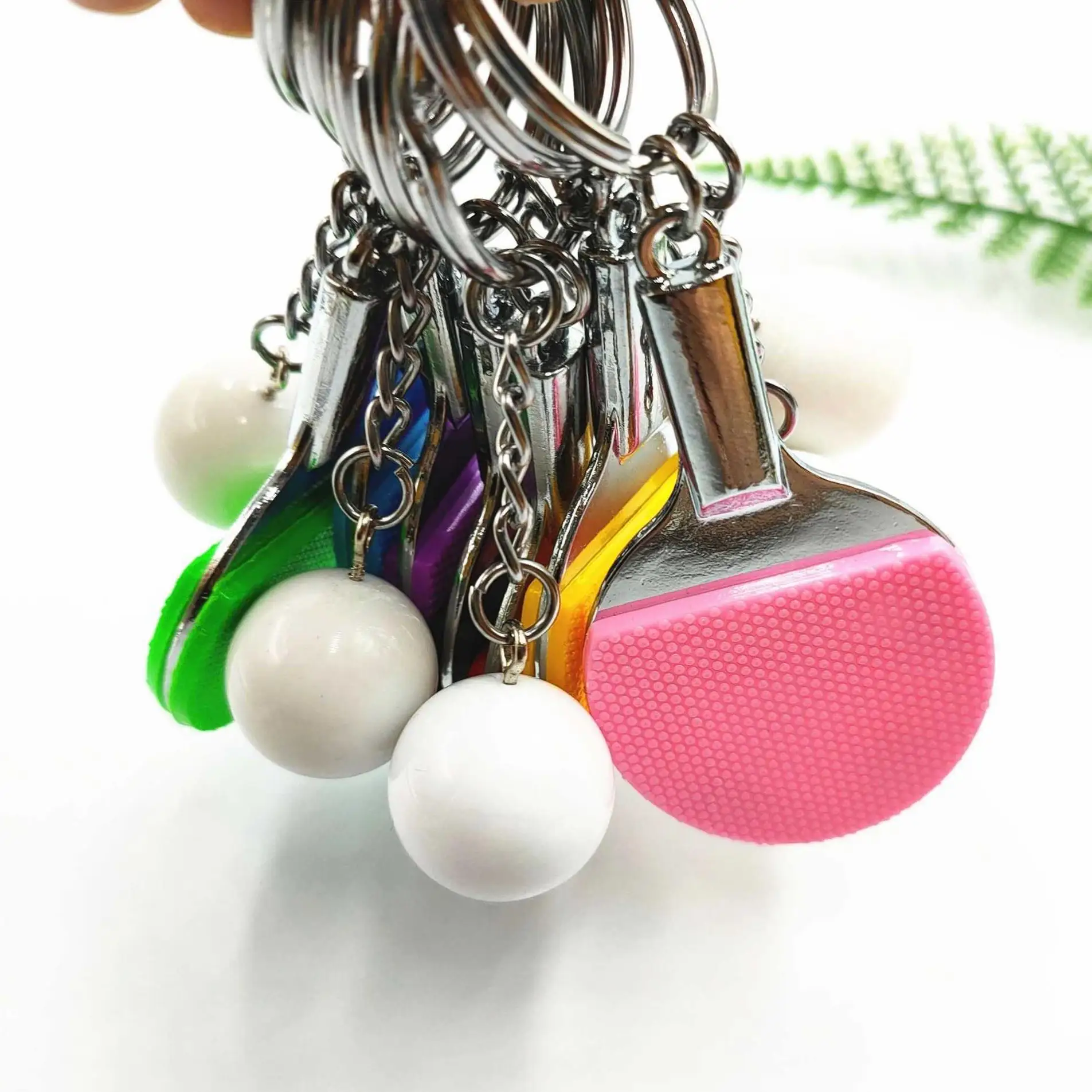 Wholesale promotion 3d mini Table Tennis simulation Keychain rings Racket Sports realistic chains